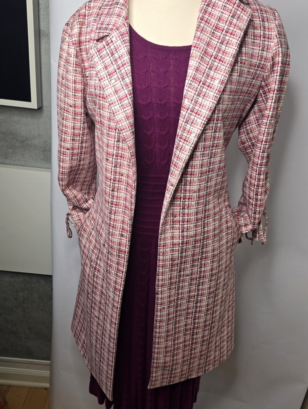 Pink Plaid Women's Long Jacket